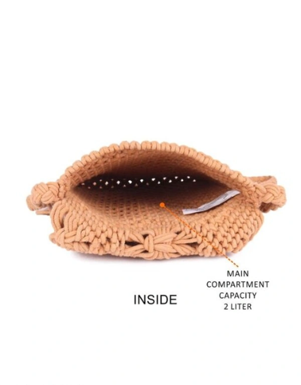 ASTRID Brown Macrame Sling Bag With Flapover Fringes - Free Size, Pink, Macrame, Pack of1